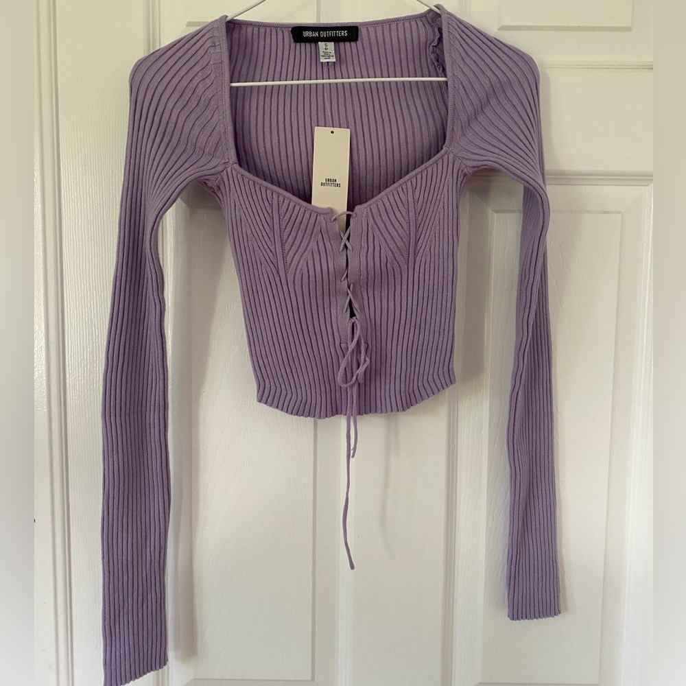 NWT NEW Urban Outfitters Lilac knit corset front lace up Sweater Small